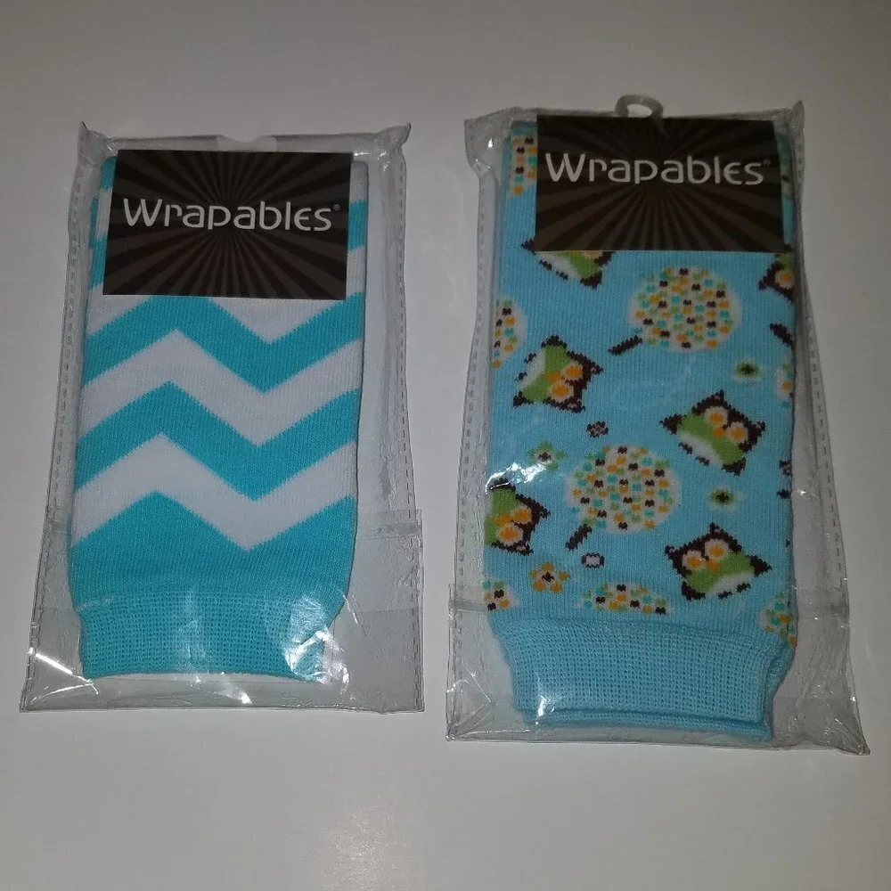 NEW 2 Wrapables Leg Warmers Baby Apparel Blue Chevron Owls Trees Orange Brown